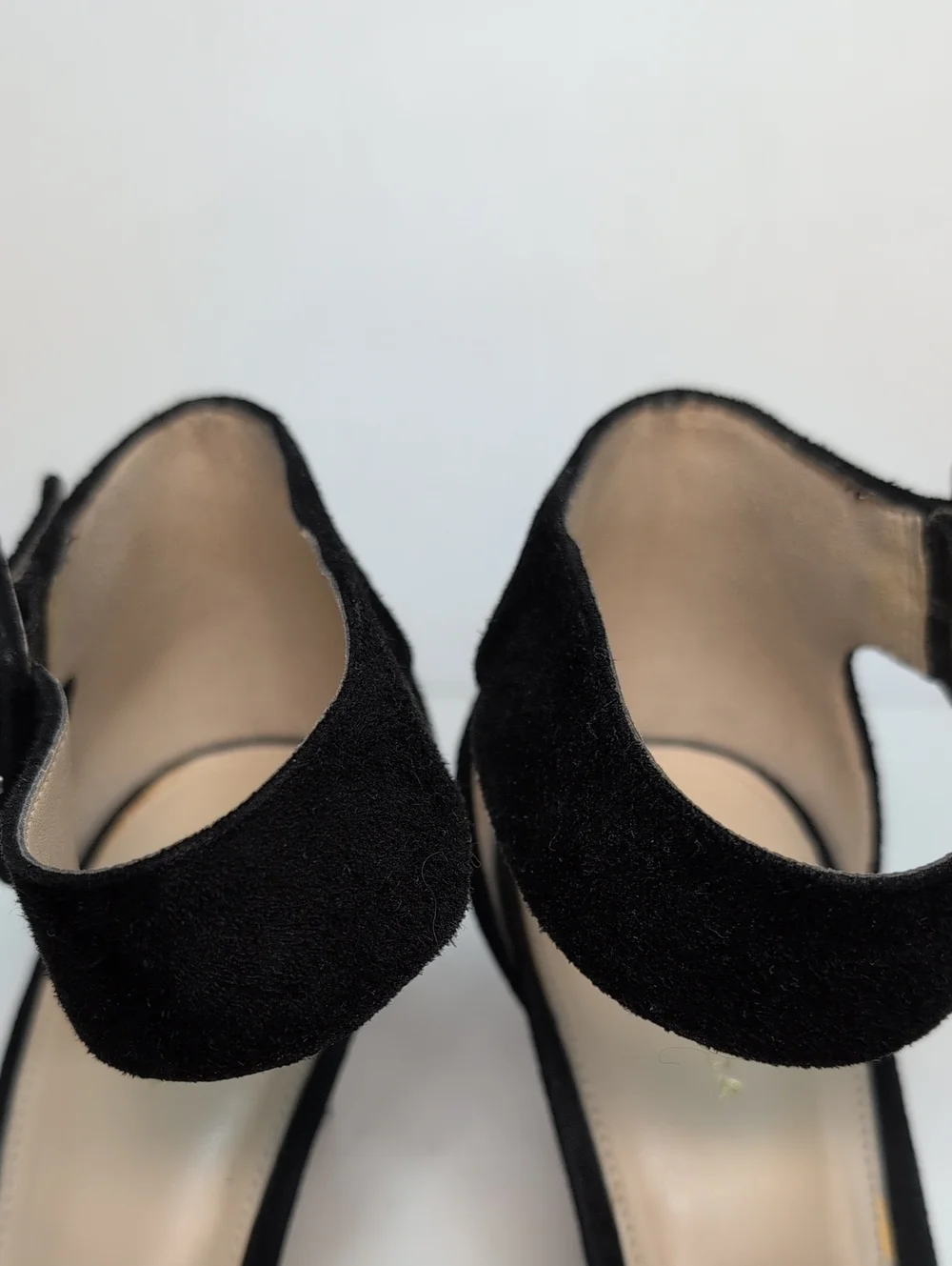 Pelle Moda Black Suede Peep-Toe Ankle Strap Heels womans size 9